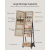 imageSONGMICS Jewelry Cabinet Floor Standing Lockable Jewelry Organizer with High FullLength Mirror Bottom Drawer Shelf Wheels Jewelry Armoire Gift Idea Rustic Brown and Black UJJC004X01Toasted Oak  Black