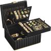 imageSONGMICS HOME 2Tier Jewelry Box with Mirror Jewelry Organizer Removable Tray PU Surface with Stitching Floating Effect Mothers Day Gift for Mom 85 x 94 x 53 Inches Ink Black UJBC182B01Ink Black