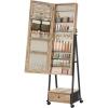 imageSONGMICS Jewelry Cabinet Floor Standing Lockable Jewelry Organizer with High FullLength Mirror Bottom Drawer Shelf Wheels Jewelry Armoire Gift Idea Rustic Brown and Black UJJC004X01Toasted Oak  Black