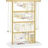 imageSONGMICS Jewelry Organizer 4Tier Earring Holder Organizer Stand with Base Tray Gift for Mom for Studs and Necklaces Vintage Wood Color and White UJJS019W01White  Gold