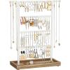 imageSONGMICS Jewelry Organizer 4Tier Earring Holder Organizer Stand with Base Tray Gift for Mom for Studs and Necklaces Vintage Wood Color and White UJJS019W01Wood Color  White