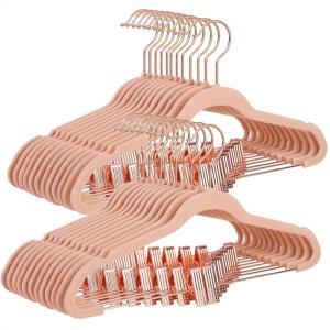 imageSONGMICS 24Pack Velvet Pants Hangers 167Inch Long Coat Hangers with Rose Gold Colored Movable Clips HeavyDuty NonSlip SpaceSaving for Pants Skirts Dresses White UCRF014W01Light Pink