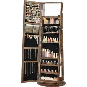 imageSONGMICS 360 Swivel Jewelry Cabinet Lockable Jewelry Organizer with FullLength Mirror Rear Storage Shelves Interior Mirror Jewelry Armoire Gift for Mom Rustic Brown UJJC006X01Rustic Brown