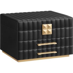 imageSONGMICS HOME 3Tier Jewelry Box with Mirror Jewelry Organizer with 2 Drawers PU Surface with Stitching Floating Effect Mothers Day Gift for Mom 85 x 94 x 62 Inches Ink Black UJBC183B01Ink Black