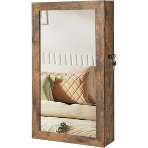 imageSONGMICS Lockable Jewelry Cabinet Armoire with Mirror WallMounted Space Saving Jewelry Storage Organizer Gift for Mom White UJJC51WTRustic Brown