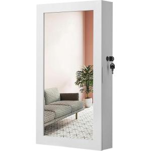 imageSONGMICS Lockable Jewelry Cabinet Armoire with Mirror WallMounted Space Saving Jewelry Storage Organizer Gift for Mom White UJJC51WTWhite