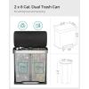 imageSONGMICS Kitchen Trash Can 16 Gallons 2 x 8 Gallons Dual Compartment Garbage Can 60L Pedal Recycling Bin StayOpen Lid and Soft Closure Stainless Steel 15 Bags Included Silver ULTB202E01Black