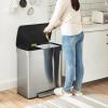 imageSONGMICS Kitchen Trash Can 16 Gallons 2 x 8 Gallons Dual Compartment Garbage Can 60L Pedal Recycling Bin StayOpen Lid and Soft Closure Stainless Steel 15 Bags Included Silver ULTB202E01Silver