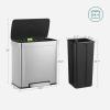 imageSONGMICS Kitchen Trash Can 16 Gallons 2 x 8 Gallons Dual Compartment Garbage Can 60L Pedal Recycling Bin StayOpen Lid and Soft Closure Stainless Steel 15 Bags Included Silver ULTB202E01Silver