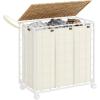 imageSONGMICS Laundry Hamper 130L Laundry Basket with Lid Clothes Hamper with Wheels Collapsible Removable Liner Bag IronMade Laundry Sorter Ink Black and Slate Gray ULCB313B11Natural Beige  Cream White