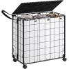 imageSONGMICS Laundry Hamper 130L Laundry Basket with Lid Clothes Hamper with Wheels Collapsible Removable Liner Bag IronMade Laundry Sorter Ink Black and Slate Gray ULCB313B11Ink Black  Cloud White