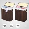 imageSONGMICS Laundry Hamper 396 Gallons 150L 3Section Laundry Basket Laundry Hamper with Lid Bamboo Foldable Removable and Machine Washable Liner for Laundry Room Bedroom Natural ULCB091N01Brown