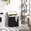 imageSONGMICS Laundry Hamper 396 Gallons 150L 3Section Laundry Basket Laundry Hamper with Lid Bamboo Foldable Removable and Machine Washable Liner for Laundry Room Bedroom Natural ULCB091N01Black