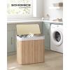 imageSONGMICS Laundry Hamper 396 Gallons 150L 3Section Laundry Basket Laundry Hamper with Lid Bamboo Foldable Removable and Machine Washable Liner for Laundry Room Bedroom Natural ULCB091N01Gray