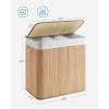 imageSONGMICS Laundry Hamper 396 Gallons 150L 3Section Laundry Basket Laundry Hamper with Lid Bamboo Foldable Removable and Machine Washable Liner for Laundry Room Bedroom Natural ULCB091N01Gray