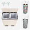 imageSONGMICS Trash Can 2 x 8 Gallon 2 x 30 L Garbage Can for Kitchen with 15 Trash Bags 2 Compartments Plastic Inner Buckets and Hinged Lids Airtight Black ULTB60BKAlmond Color