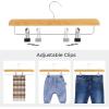 imageSONGMICS Wooden Pants Hangers 12 Pack Pants Hangers with Clips Adjustable AntiRust Metal Clips 360 Swivel Hook Skirt Hangers for Pant Skirts Natural Grain UCRW00812With Adjustable Clips