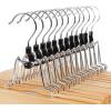 imageSONGMICS Wooden Pants Hangers 12 Pack Pants Hangers with Clips Adjustable AntiRust Metal Clips 360 Swivel Hook Skirt Hangers for Pant Skirts Natural Grain UCRW00812NonSlip Felt