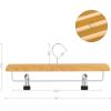 imageSONGMICS Wooden Pants Hangers 12 Pack Pants Hangers with Clips Adjustable AntiRust Metal Clips 360 Swivel Hook Skirt Hangers for Pant Skirts Natural Grain UCRW00812With Adjustable Clips