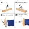 imageSONGMICS Wooden Pants Hangers 12 Pack Pants Hangers with Clips Adjustable AntiRust Metal Clips 360 Swivel Hook Skirt Hangers for Pant Skirts Natural Grain UCRW00812NonSlip Felt