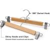 imageSONGMICS Wooden Pants Hangers 12 Pack Pants Hangers with Clips Adjustable AntiRust Metal Clips 360 Swivel Hook Skirt Hangers for Pant Skirts Natural Grain UCRW00812With Clips