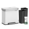 imageSONGMICS Kitchen Trash Can 16 Gallons 2 x 8 Gallons Dual Compartment Garbage Can 60L Pedal Recycling Bin StayOpen Lid and Soft Closure Stainless Steel 15 Bags Included Silver ULTB202E01White