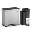 imageSONGMICS Kitchen Trash Can 16 Gallons 2 x 8 Gallons Dual Compartment Garbage Can 60L Pedal Recycling Bin StayOpen Lid and Soft Closure Stainless Steel 15 Bags Included Silver ULTB202E01Silver