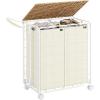 imageSONGMICS Laundry Hamper 130L Laundry Basket with Lid Clothes Hamper with Wheels Collapsible Removable Liner Bag IronMade Laundry Sorter Ink Black and Slate Gray ULCB313B11Natural Beige  Cream White