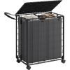 imageSONGMICS Laundry Hamper 130L Laundry Basket with Lid Clothes Hamper with Wheels Collapsible Removable Liner Bag IronMade Laundry Sorter Ink Black and Slate Gray ULCB313B11Ink Black  Slate Gray