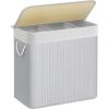 imageSONGMICS Laundry Hamper 396 Gallons 150L 3Section Laundry Basket Laundry Hamper with Lid Bamboo Foldable Removable and Machine Washable Liner for Laundry Room Bedroom Gray ULCB091G01Gray