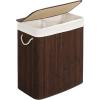 imageSONGMICS Laundry Hamper 396 Gallons 150L 3Section Laundry Basket Laundry Hamper with Lid Bamboo Foldable Removable and Machine Washable Liner for Laundry Room Bedroom Natural ULCB091N01Brown
