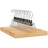 imageSONGMICS Wooden Pants Hangers 12 Pack Pants Hangers with Clips Adjustable AntiRust Metal Clips 360 Swivel Hook Skirt Hangers for Pant Skirts Natural Grain UCRW00812NonSlip Felt