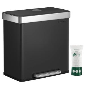 imageSONGMICS Kitchen Trash Can 16 Gallons 2 x 8 Gallons Dual Compartment Garbage Can 60L Pedal Recycling Bin StayOpen Lid and Soft Closure Stainless Steel 15 Bags Included Silver ULTB202E01Black