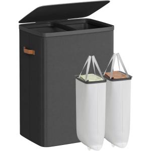 imageSONGMICS Laundry Basket 449 Gal Laundry Hamper 2 Compartments Easy Assembly with Lid and Handles Removable Inner Bags 22 x 157 x 295 Inches Ink Black ULCB813B01Ink Black