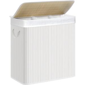 imageSONGMICS Laundry Hamper 396 Gallons 150L 3Section Laundry Basket Laundry Hamper with Lid Bamboo Foldable Removable and Machine Washable Liner for Laundry Room Bedroom Gray ULCB091G01White