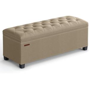 imageSONGMICS Storage Ottoman Bench Foot Rest with Legs 157 x 433 x 157 Inches End of Bed Bench Storage Chest Load up to 660 lb for Living Room Bedroom Entryway Dark Gray ULSF088G01Camel Brown