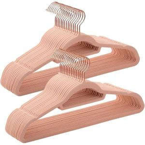 imageSONGMICS Velvet Hangers Set of 30 Clothes Hanger with Rose Gold Swivel Hook NonSlip and SpaceSaving 02Inch Thick 171Inch Long for Coat Shirt Dress Pants Tie Coral Pink UCRF21PK30Rose Gold  Coral Pink