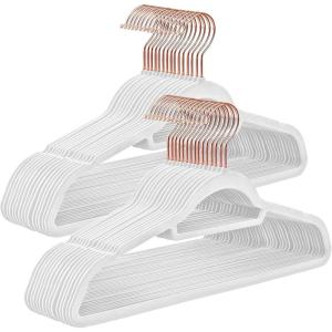 imageSONGMICS Velvet Hangers Set of 30 Clothes Hanger with Rose Gold Swivel Hook NonSlip and SpaceSaving 02Inch Thick 171Inch Long for Coat Shirt Dress Pants Tie Coral Pink UCRF21PK30Rose Gold  Cloud White