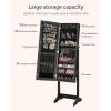 imageSONGMICS Jewelry Cabinet Armoire Freestanding Lockable Storage Organizer Unit with 2 Plastic Cosmetic Storage FullLength Frameless Mirror for Necklace Earring White UJJC002W01Black