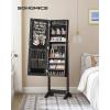 imageSONGMICS Jewelry Cabinet Armoire Freestanding Lockable Storage Organizer Unit with 2 Plastic Cosmetic Storage FullLength Frameless Mirror for Necklace Earring White UJJC002W01Black