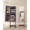 imageSONGMICS Jewelry Cabinet Armoire Freestanding Lockable Storage Organizer Unit with 2 Plastic Cosmetic Storage FullLength Frameless Mirror for Necklace Earring White UJJC002W01Brown