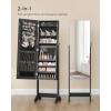imageSONGMICS Jewelry Cabinet Armoire Freestanding Lockable Storage Organizer Unit with 2 Plastic Cosmetic Storage FullLength Frameless Mirror for Necklace Earring White UJJC002W01Black
