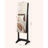 imageSONGMICS Jewelry Cabinet Armoire Freestanding Lockable Storage Organizer Unit with 2 Plastic Cosmetic Storage FullLength Frameless Mirror for Necklace Earring White UJJC002W01Black