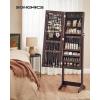 imageSONGMICS Jewelry Cabinet Armoire Freestanding Lockable Storage Organizer Unit with 2 Plastic Cosmetic Storage FullLength Frameless Mirror for Necklace Earring White UJJC002W01Brown