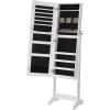 imageSONGMICS Jewelry Cabinet Armoire Freestanding Lockable Storage Organizer Unit with 2 Plastic Cosmetic Storage FullLength Frameless Mirror for Necklace Earring White UJJC002W01White