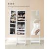 imageSONGMICS Jewelry Cabinet Armoire Freestanding Lockable Storage Organizer Unit with 2 Plastic Cosmetic Storage FullLength Frameless Mirror for Necklace Earring White UJJC002W01White