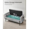 imageSONGMICS Storage Ottoman Storage Bench Tufted Entryway Bedroom Bench 177 x 465 x 177 Inches Hinges Easy Lid Operation Wooden Legs LinenLook Cover Loads 330 lb Dark Gray ULOM070G01Light Gray
