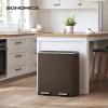 imageSONGMICS Trash Can 2 x 8 Gallon 2 x 30 L Garbage Can for Kitchen with 15 Trash Bags 2 Compartments Plastic Inner Buckets and Hinged Lids Airtight Black ULTB60BKBrown