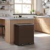 imageSONGMICS Trash Can 2 x 8 Gallon 2 x 30 L Garbage Can for Kitchen with 15 Trash Bags 2 Compartments Plastic Inner Buckets and Hinged Lids Airtight Black ULTB60BKBrown