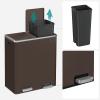 imageSONGMICS Trash Can 2 x 8 Gallon 2 x 30 L Garbage Can for Kitchen with 15 Trash Bags 2 Compartments Plastic Inner Buckets and Hinged Lids Airtight Black ULTB60BKBrown
